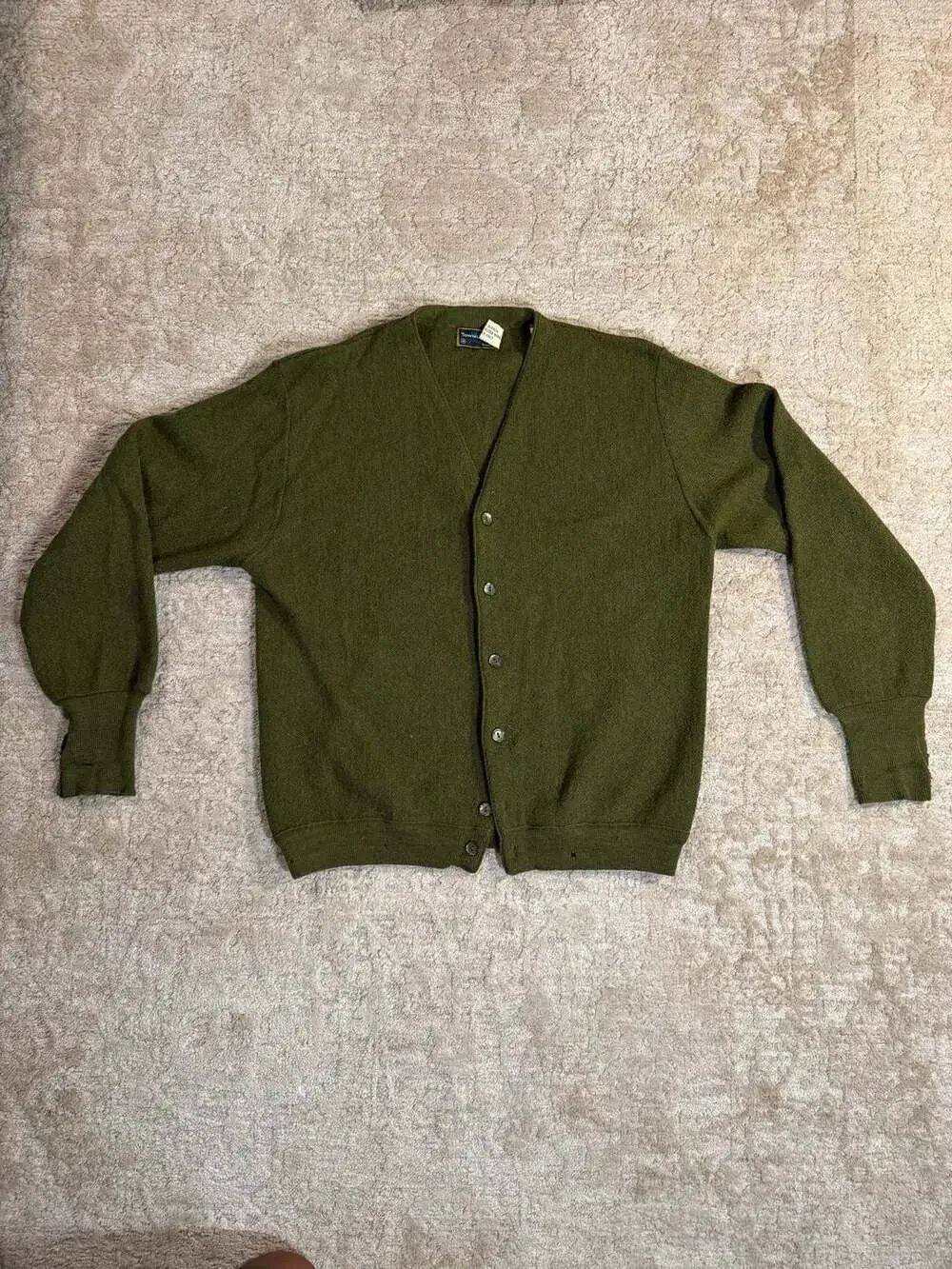 Vintage 1960s Towncraft Penneys Olive Green Alpaca and Worsted Wool Cardigan